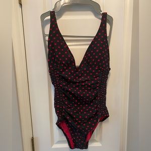 DKNY plunge V neck polka dot swimsuit